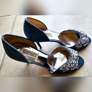 Badgley Mischka Wedding Celeste Embellished Blue Satin Pump Heels US Size 6
